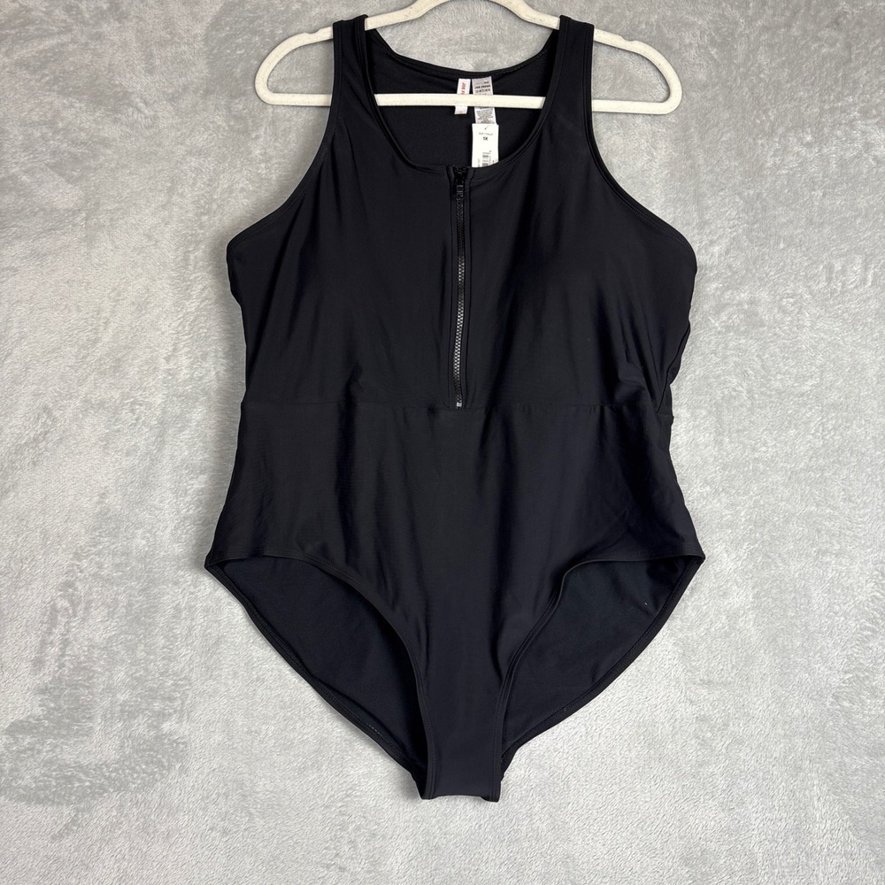 Joe Fresh‎ Plus Size 1X Black Zipper Front One Piece Swimsuit Vacation